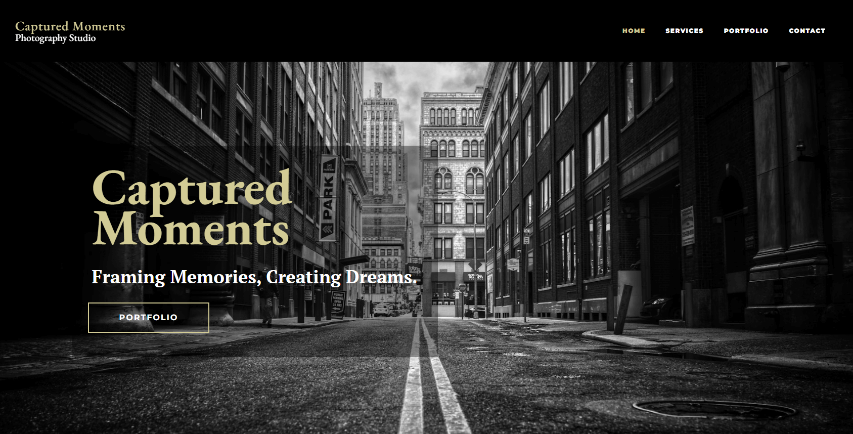 Dev Tech Solutions | Portfolio | Captured Moments | An image showing the homepage hero section designed on desktop