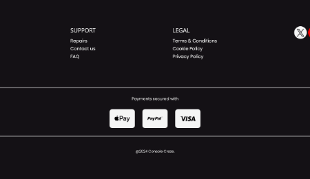 Dev Tech Solutions | Portfolio | Console Craze | Project image showing the footer designed on desktop