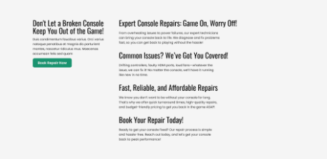 Dev Tech Solutions | Portfolio | Console Craze | Project image showing a textual content section