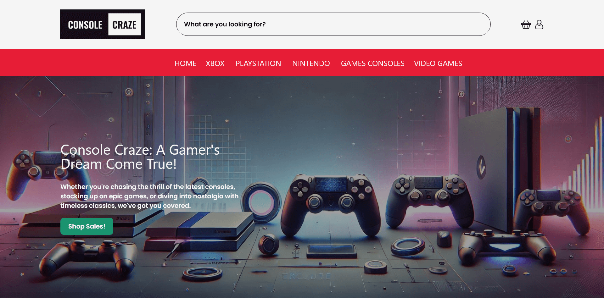 Dev Tech Solutions | Portfolio | Console Craze | Project image showing the homepage hero design for desktop