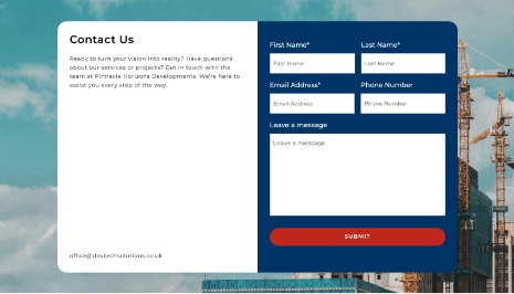 Dev Tech Solutions | Portfolio | Pinnacle Horizons | Project image showing the contact section in a two column split