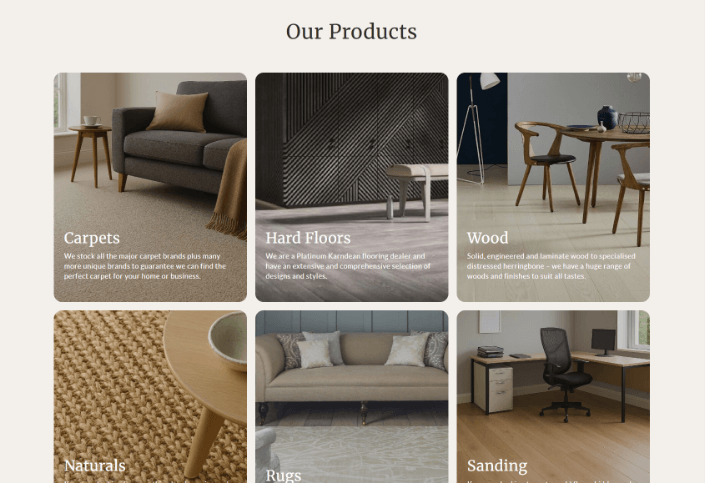Dev Tech Solutions | Portfolio | Product grid form the Barbers flooring Website
