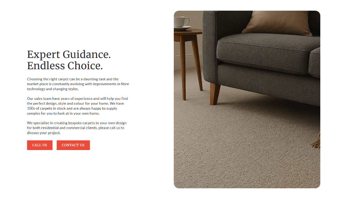 Dev Tech Solutions | Portfolio | Showing a content section form the Barbers Flooring website