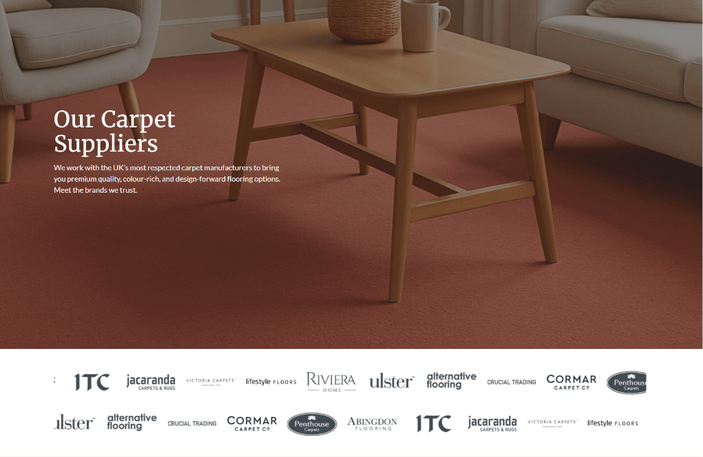 Dev Tech Solutions | Portfolio | displaying the product hero section on the Barbers Flooring website