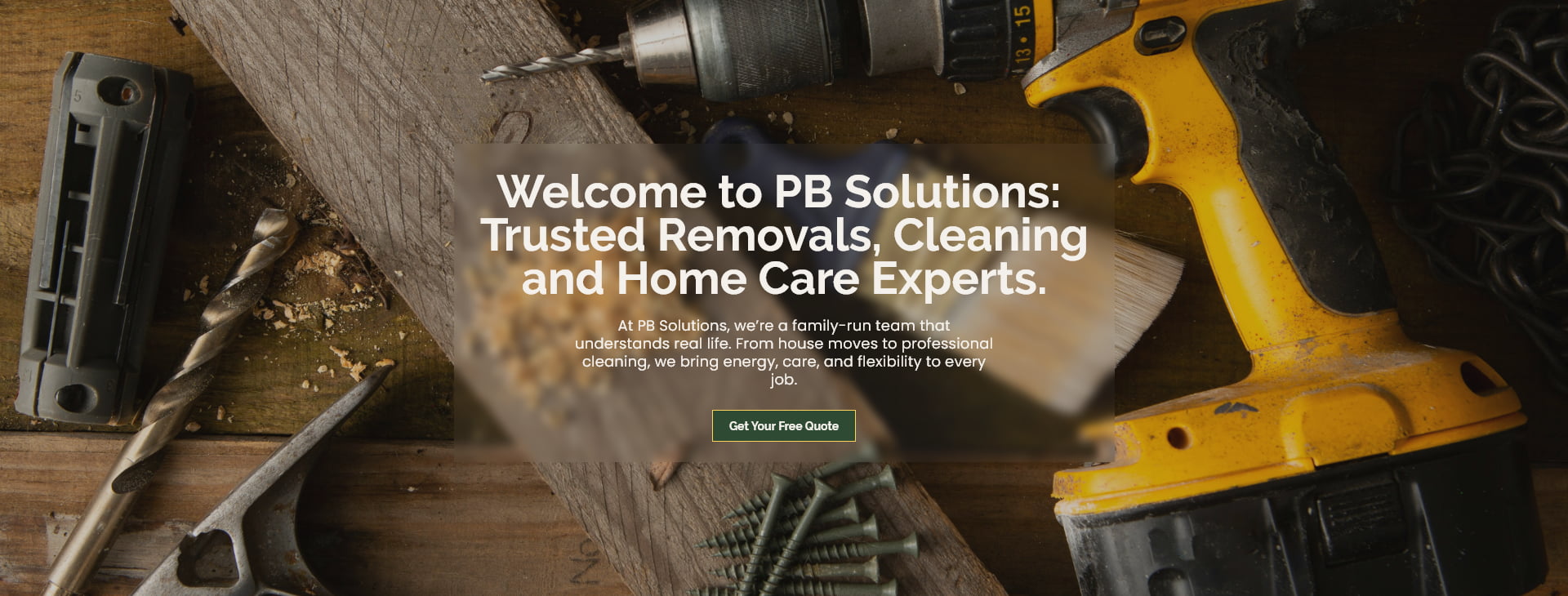 Dev Tech Solutions | PB Solutions homepage hero section expanded, showcasing the textual content and background image