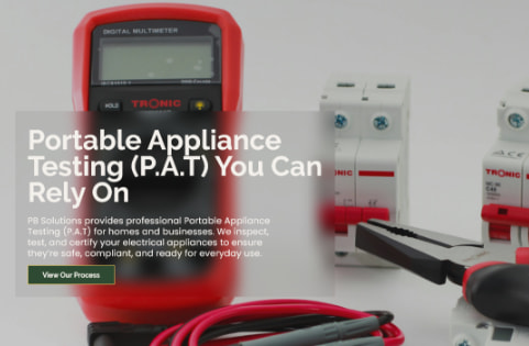 Dev Tech Solutions | PB Solutions displaying the P.A.T (Portable Appliance Testing) hero section