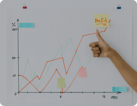 Dev Tech Solutions | Upward-trending line graph on a whiteboard with a hand giving a thumbs-up, representing steady performance growth.
